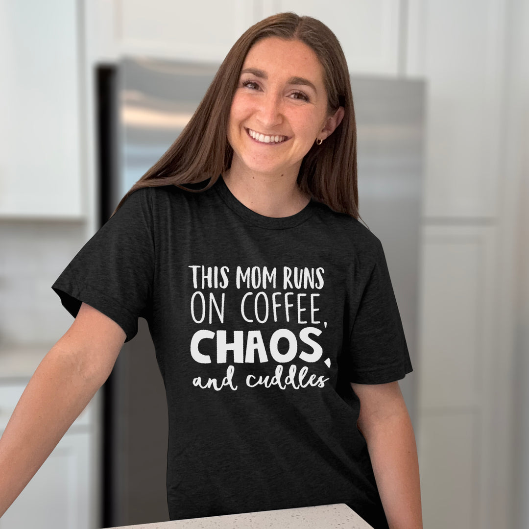 This Mom Runs On Coffee, Chaos, &amp; Cuddles Graphic Tee