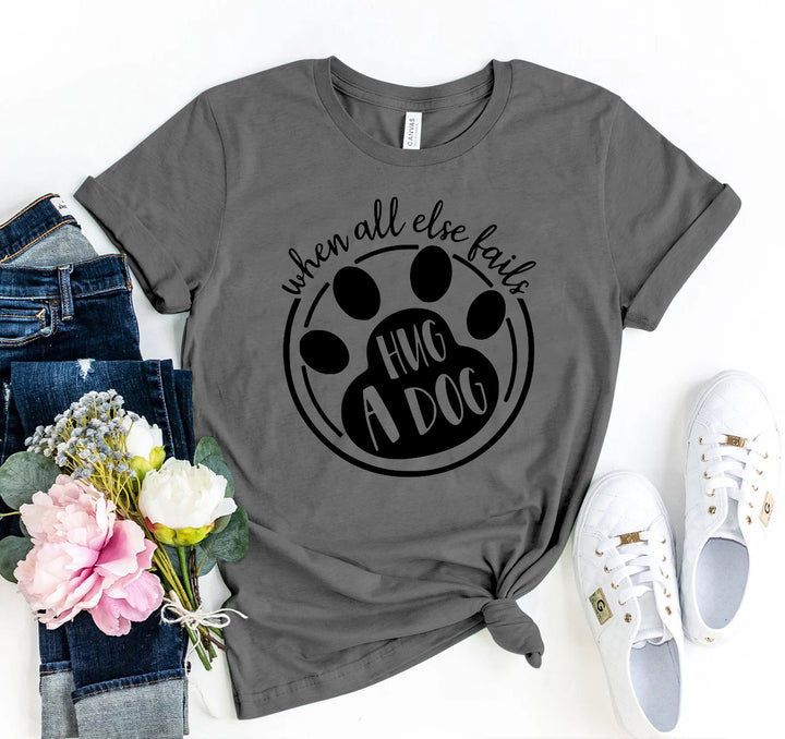 Gray t-shirt with paw print design and &