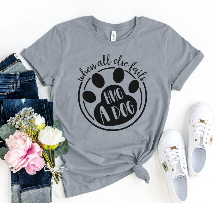 Gray t-shirt with paw print design and &