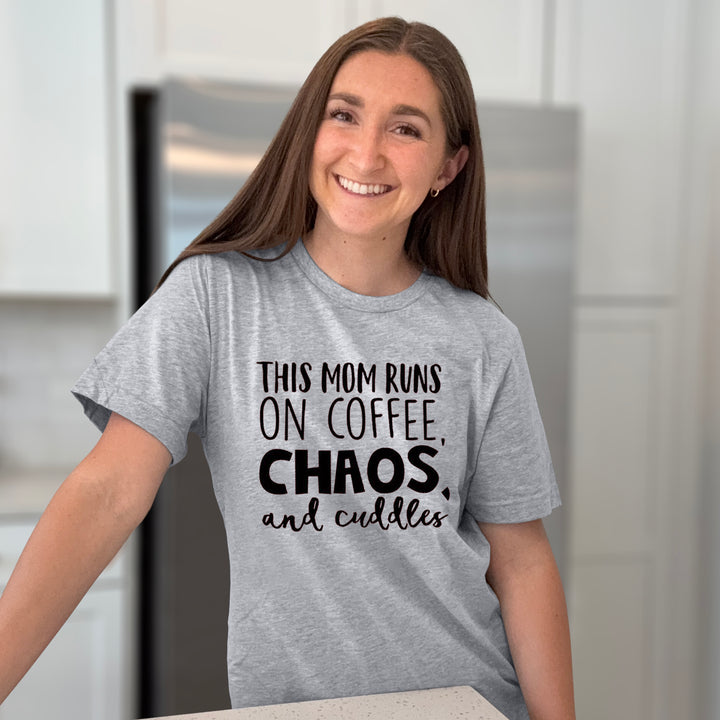 This Mom Runs On Coffee, Chaos, &amp; Cuddles Graphic Tee