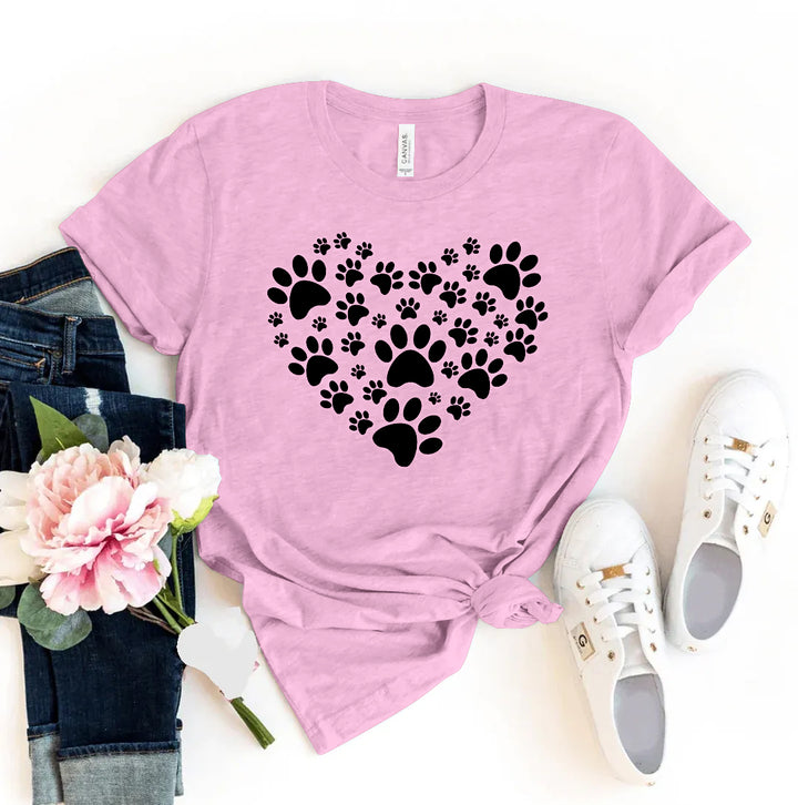 Pink t-shirt with black paw print heart design - WordinWear