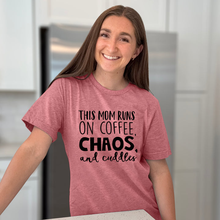 This Mom Runs On Coffee, Chaos, &amp; Cuddles Graphic Tee