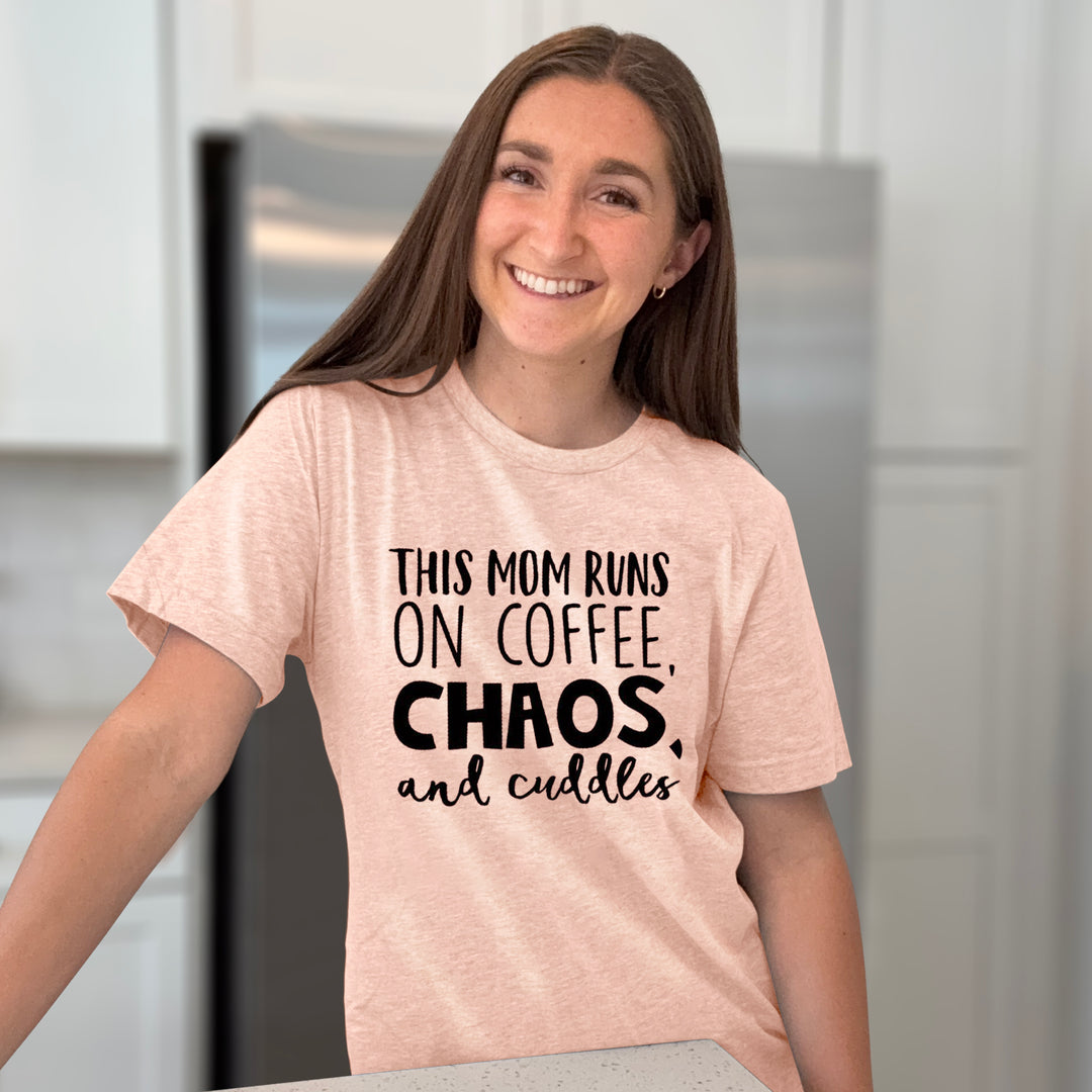 This Mom Runs On Coffee, Chaos, &amp; Cuddles Graphic Tee
