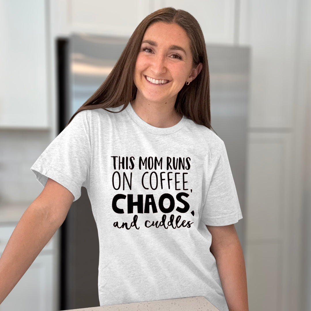 This Mom Runs On Coffee, Chaos, &amp; Cuddles Graphic Tee