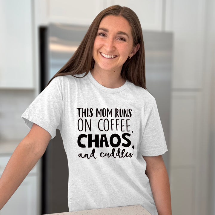 This Mom Runs On Coffee, Chaos, &amp; Cuddles Graphic Tee