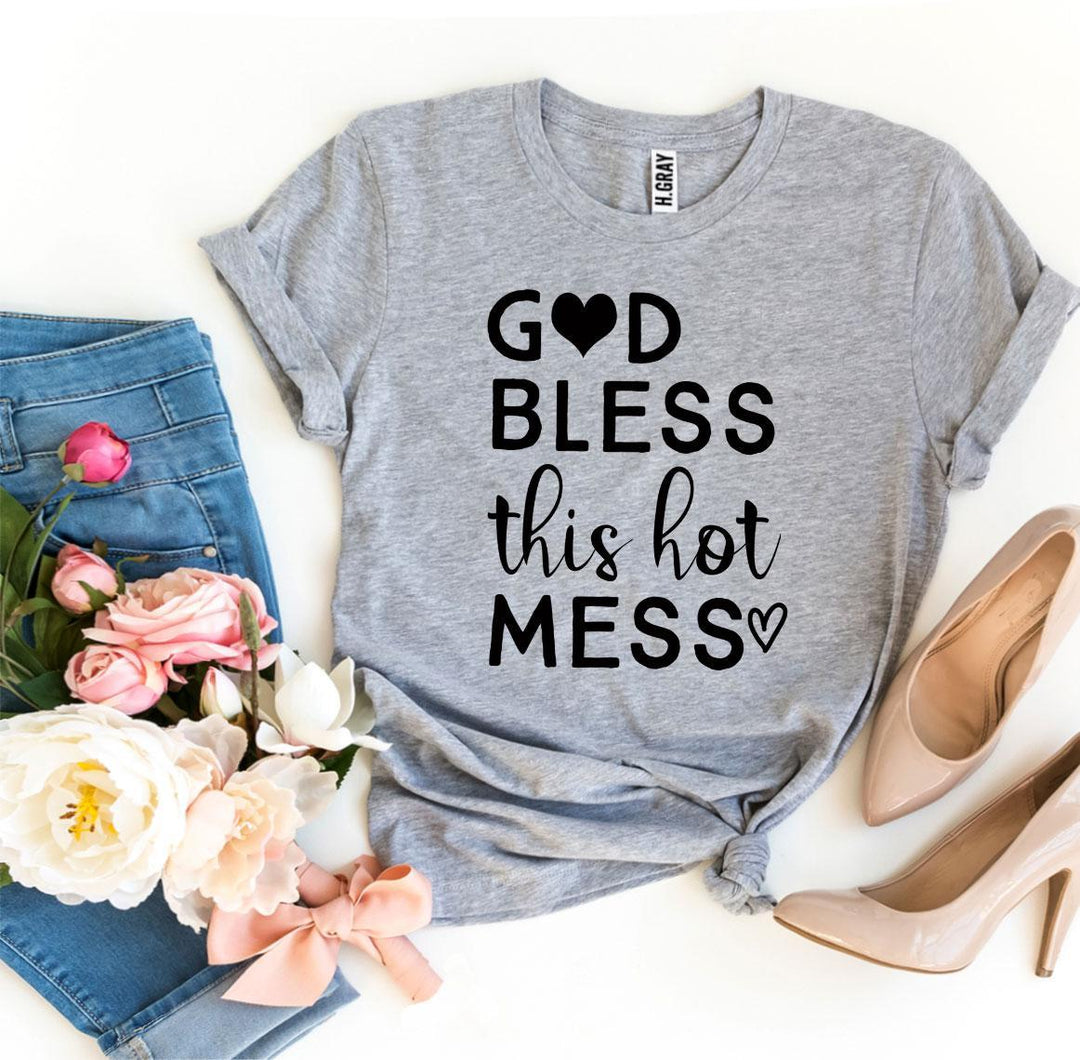 God Bless This Hot Mess Graphic Tee - Heather Gray Colour