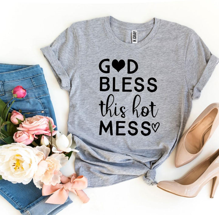 God Bless This Hot Mess Graphic Tee - Heather Gray Colour