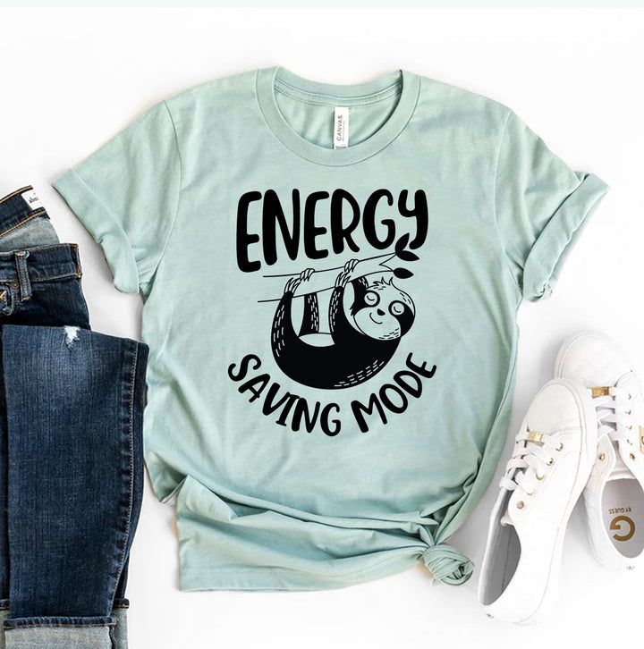 Energy Saving Mode Graphic Tee - Heather Dusty Blue Colour