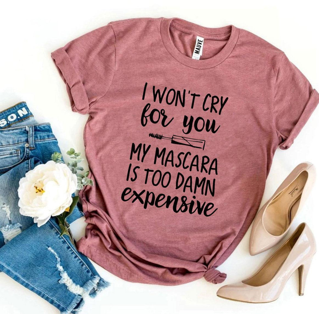 Mauve t-shirt with humorous text &