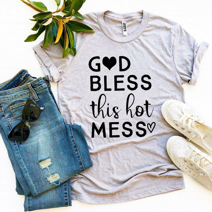 God Bless This Hot Mess Graphic Tee - Heather Gray Colour