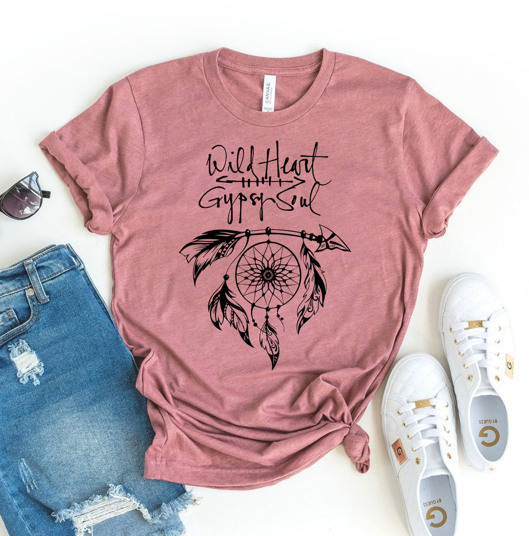 Mauve t-shirt with 'Wild Heart Gypsy Soul' design - WordinWear