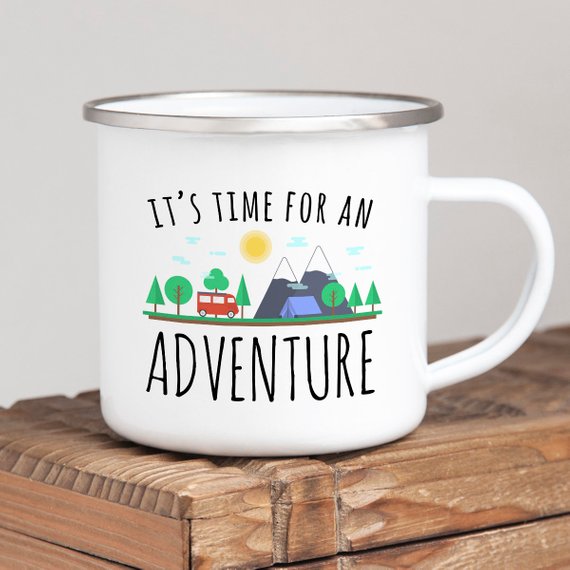 Mug: Adventure Mug Enamel Mug Wanderlust Camping Mug