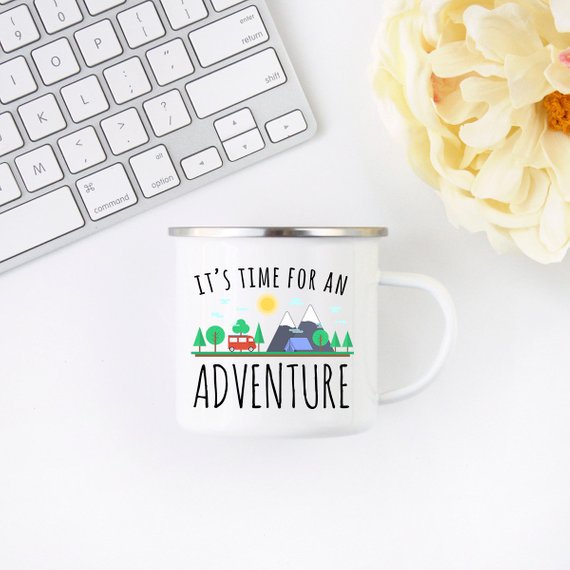 Mug: Adventure Mug Enamel Mug Wanderlust Camping Mug
