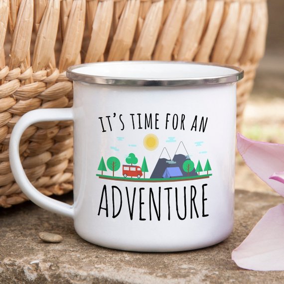 Mug: Adventure Mug Enamel Mug Wanderlust Camping Mug